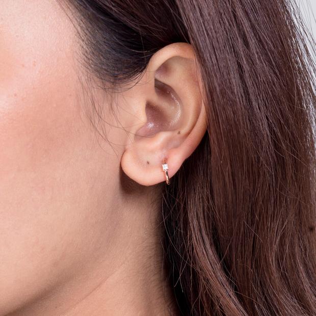 14k Princess Solitaire Diamond Hoops