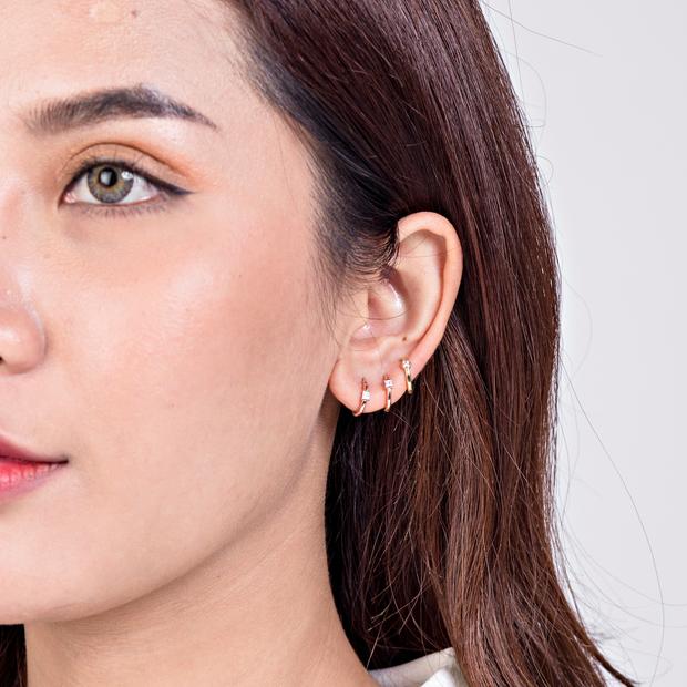 14k Princess Solitaire Diamond Hoops