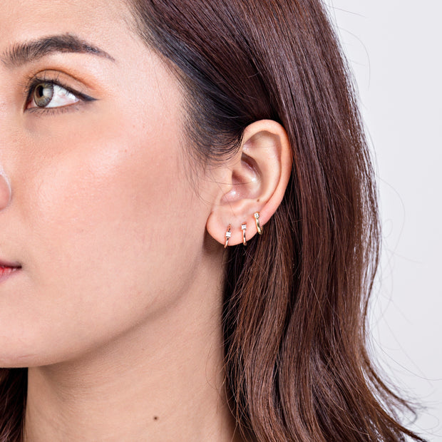 14k Tiny Diamond Hoop Earrings