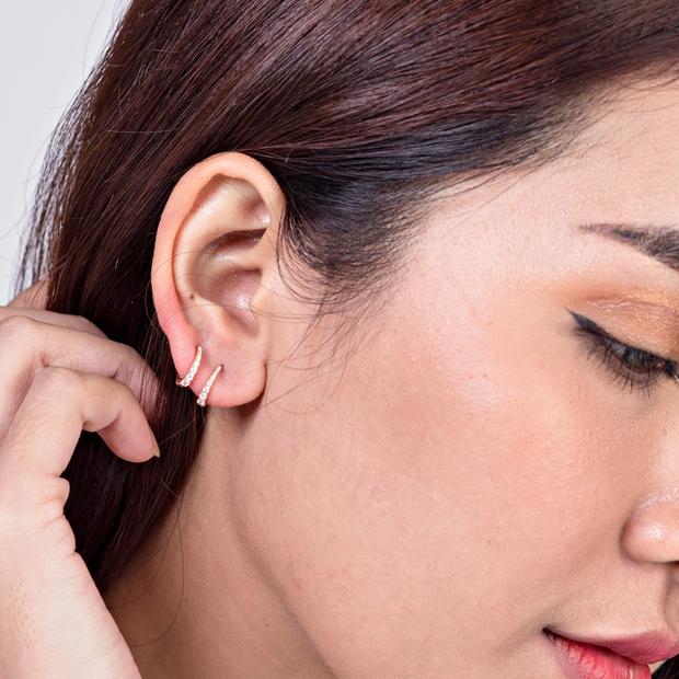 14k Diamond Line Hoop Earrings