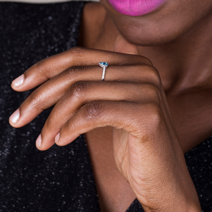 14k Gold Swiss Blue Topaz Engagement Ring