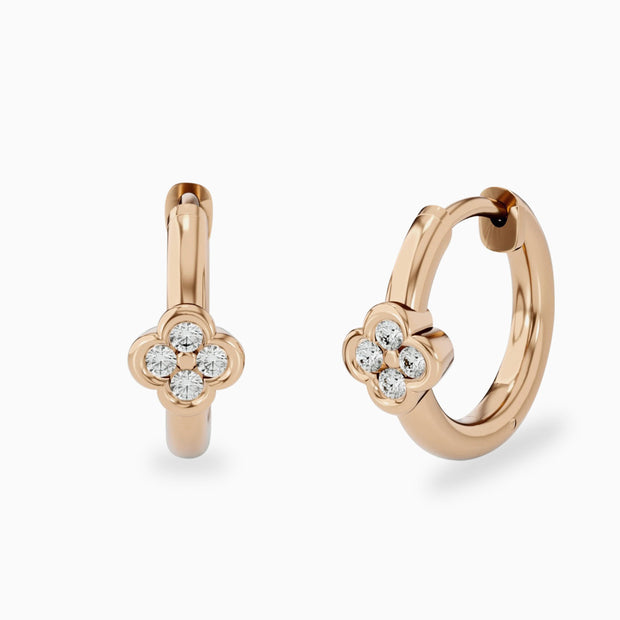 14k Flower Diamond Hoops
