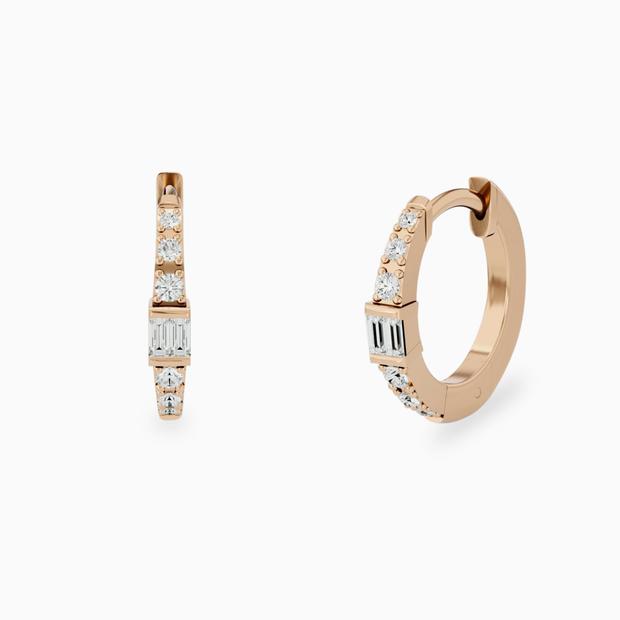 14k Dainty Baguette Hoop Earrings