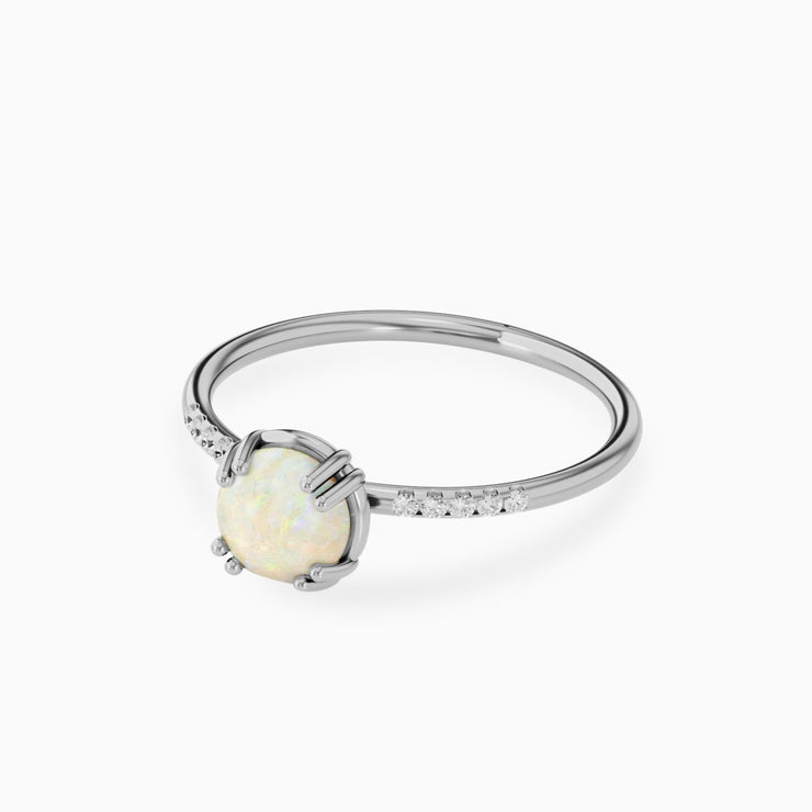 14K Opal Stone And Small Diamond Engagement Ring