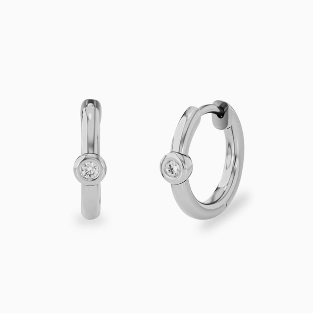 14k Tiny Diamond Hoop Earrings