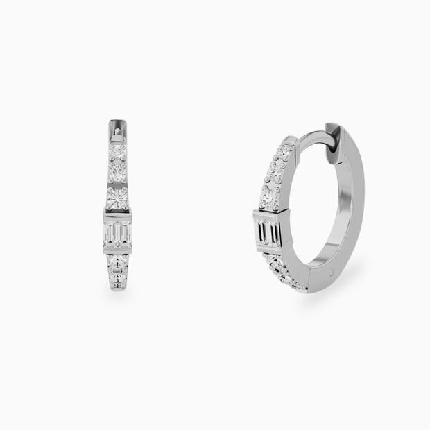 14k Dainty Baguette Hoop Earrings