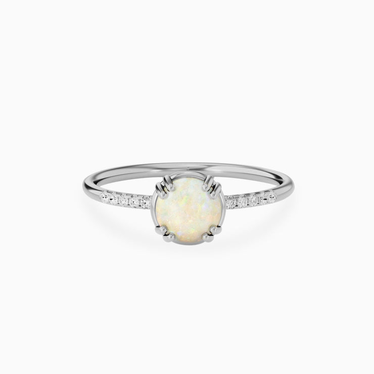14K Opal Stone And Small Diamond Engagement Ring