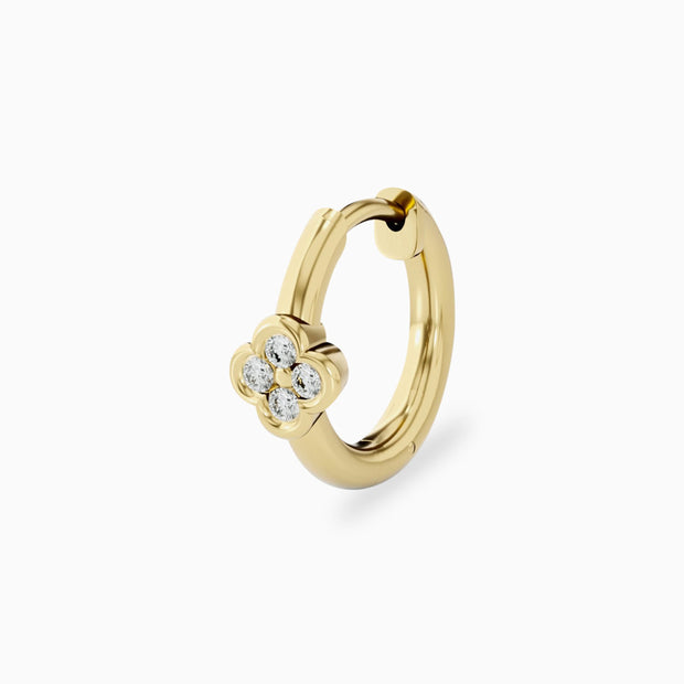 14k Flower Diamond Hoops