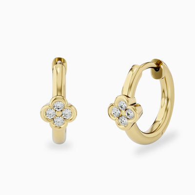 14k Flower Diamond Hoops