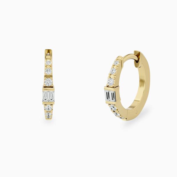 14k Dainty Baguette Hoop Earrings