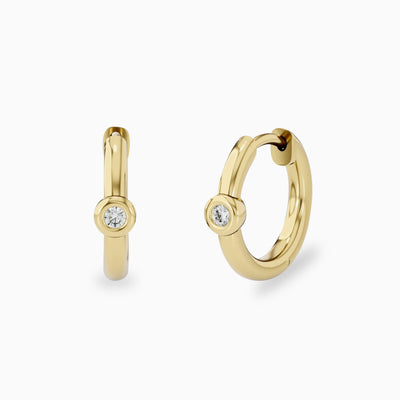 14k Tiny Diamond Hoop Earrings