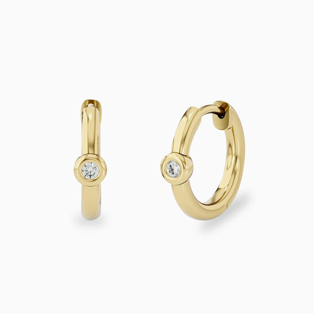 14k Tiny Diamond Hoop Earrings