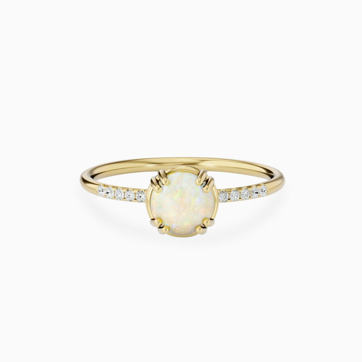 14K Opal Stone And Small Diamond Engagement Ring