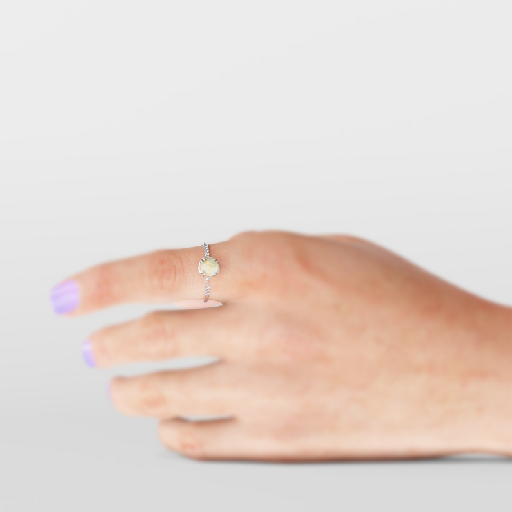 14K Opal Stone And Small Diamond Engagement Ring